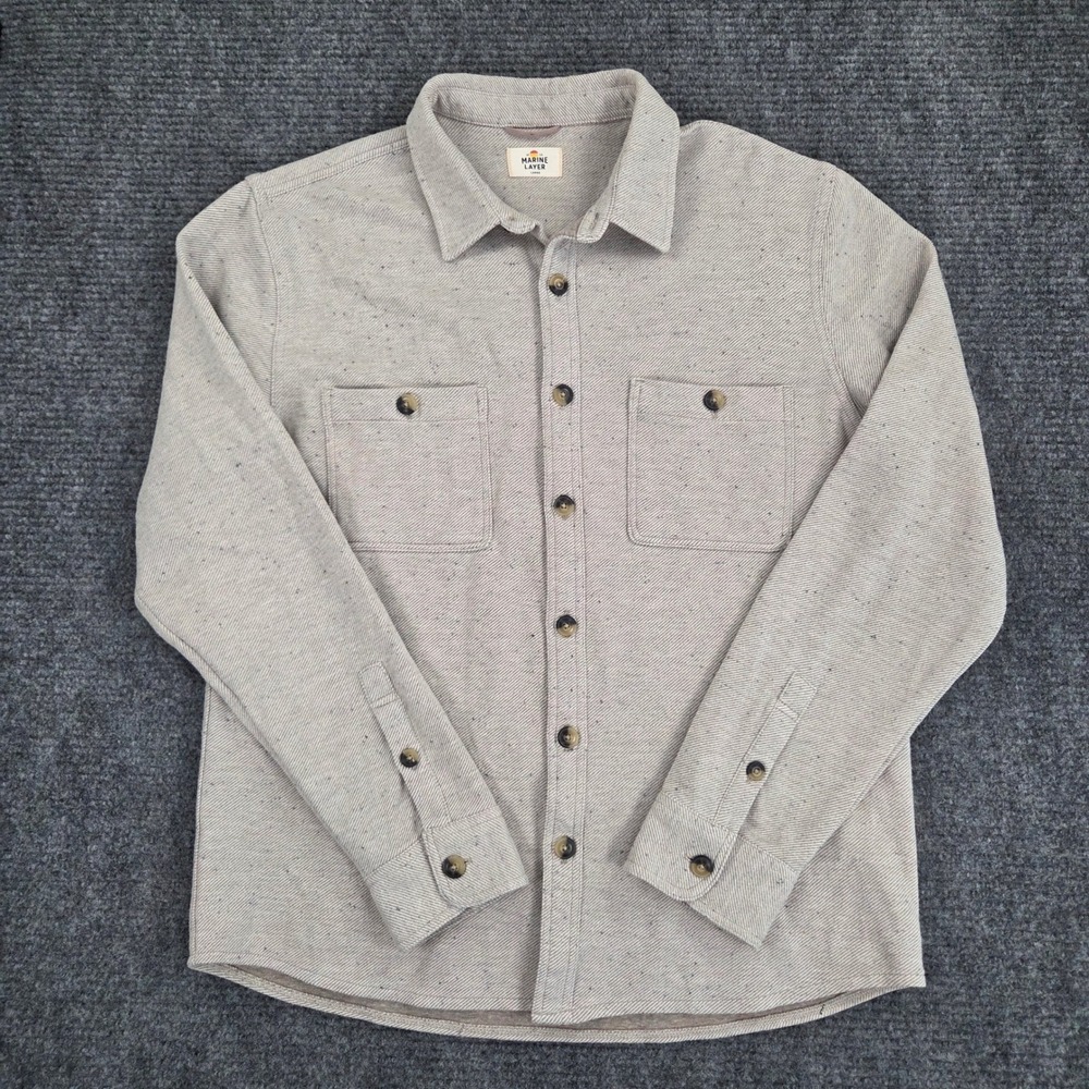 Marine Layer Women Large Oatmeal Speckled Twill Button Down Shirt Flannel Style